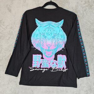 Fresh Laundry T-Shirt Youth Size L Black Savage Beast Tiger Graphic Japanese
